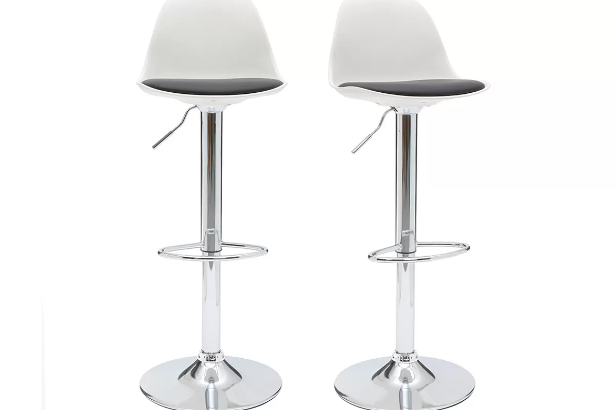 Miliboo Taburetes De Bar-Lote de 2 taburetes de diseño blanco y negro STEEVY