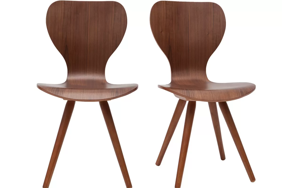 Miliboo Sillas Modernas | Sillas De Madera-Lote de dos sillas estilo escandinavo en nogal natural NORDECO