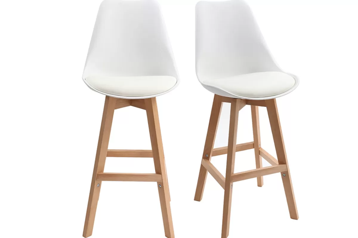 Miliboo Taburetes De Bar-Lote de dos taburetes de bar diseño blancos 65cm PAULINE