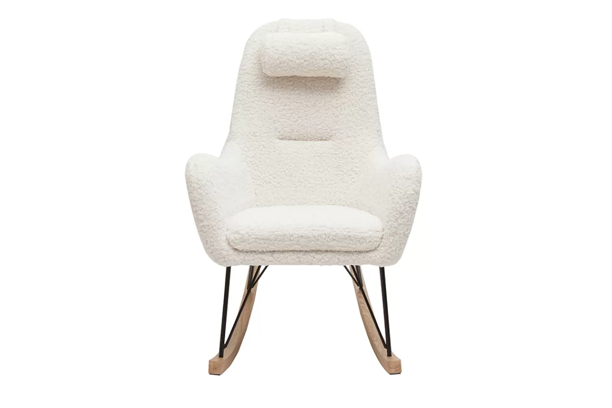 Miliboo Mecedoras | Sillón-Mecedora de diseño de tejido blanco efecto borreguillo MANIA