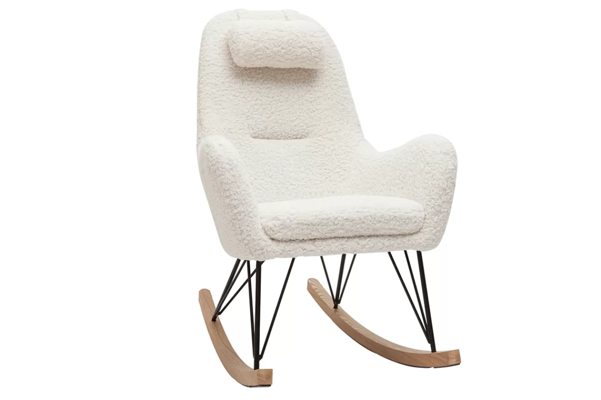 Miliboo Mecedoras | Sillón-Mecedora de diseño de tejido blanco efecto borreguillo MANIA