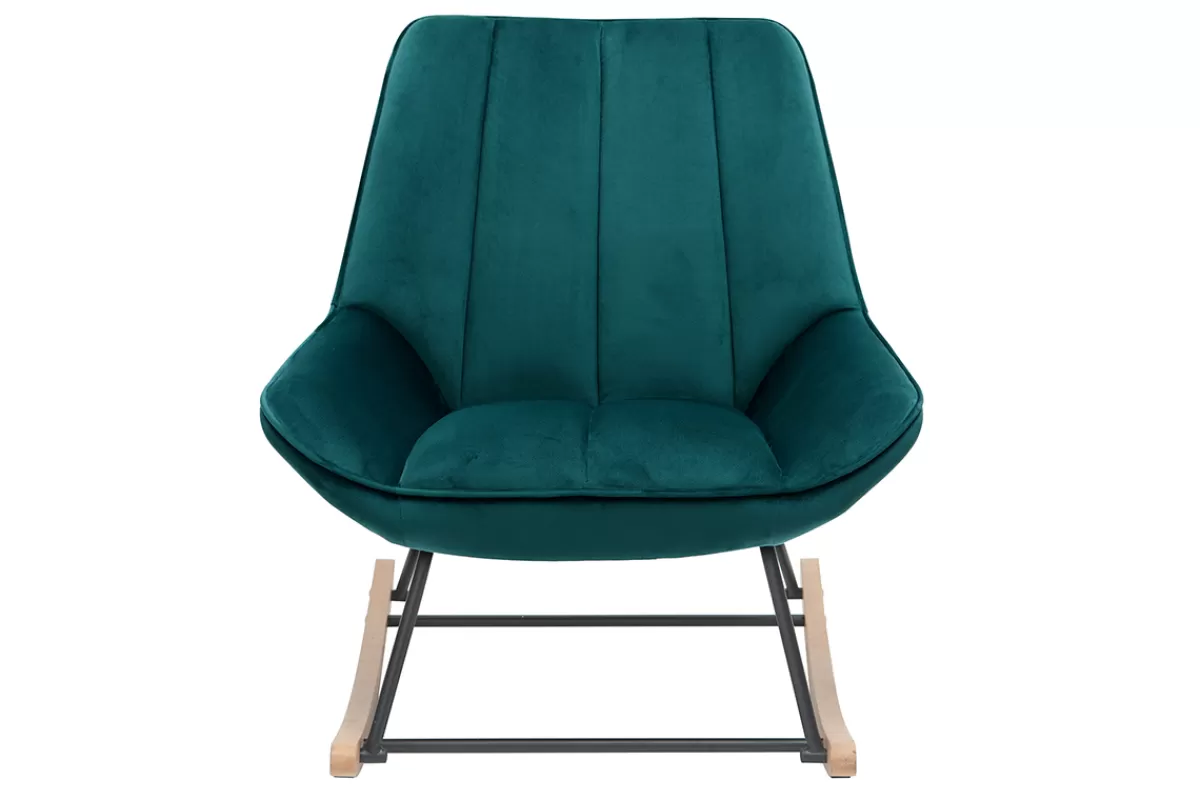 Miliboo Mecedoras | Sillón-Mecedora moderna en tejido efecto terciopelo azul petróleo BILLIE