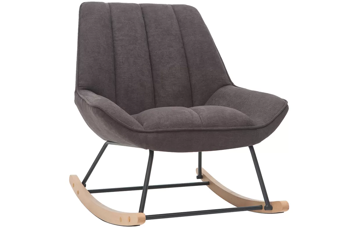 Miliboo Mecedoras | Sillón-Mecedora moderna en tejido efecto terciopelo gris oscuro BILLIE