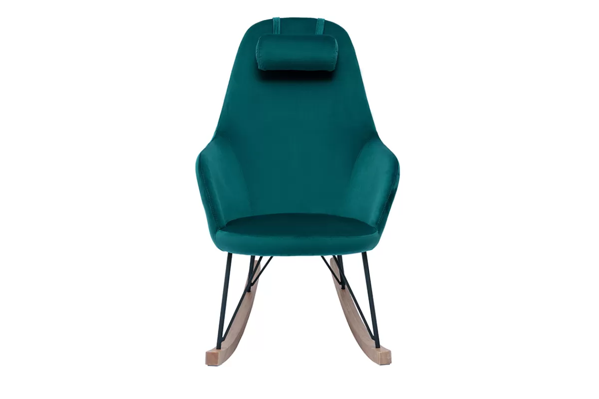Miliboo Mecedoras | Sillón-Mecedora nórdica en terciopelo azul petróleo JHENE