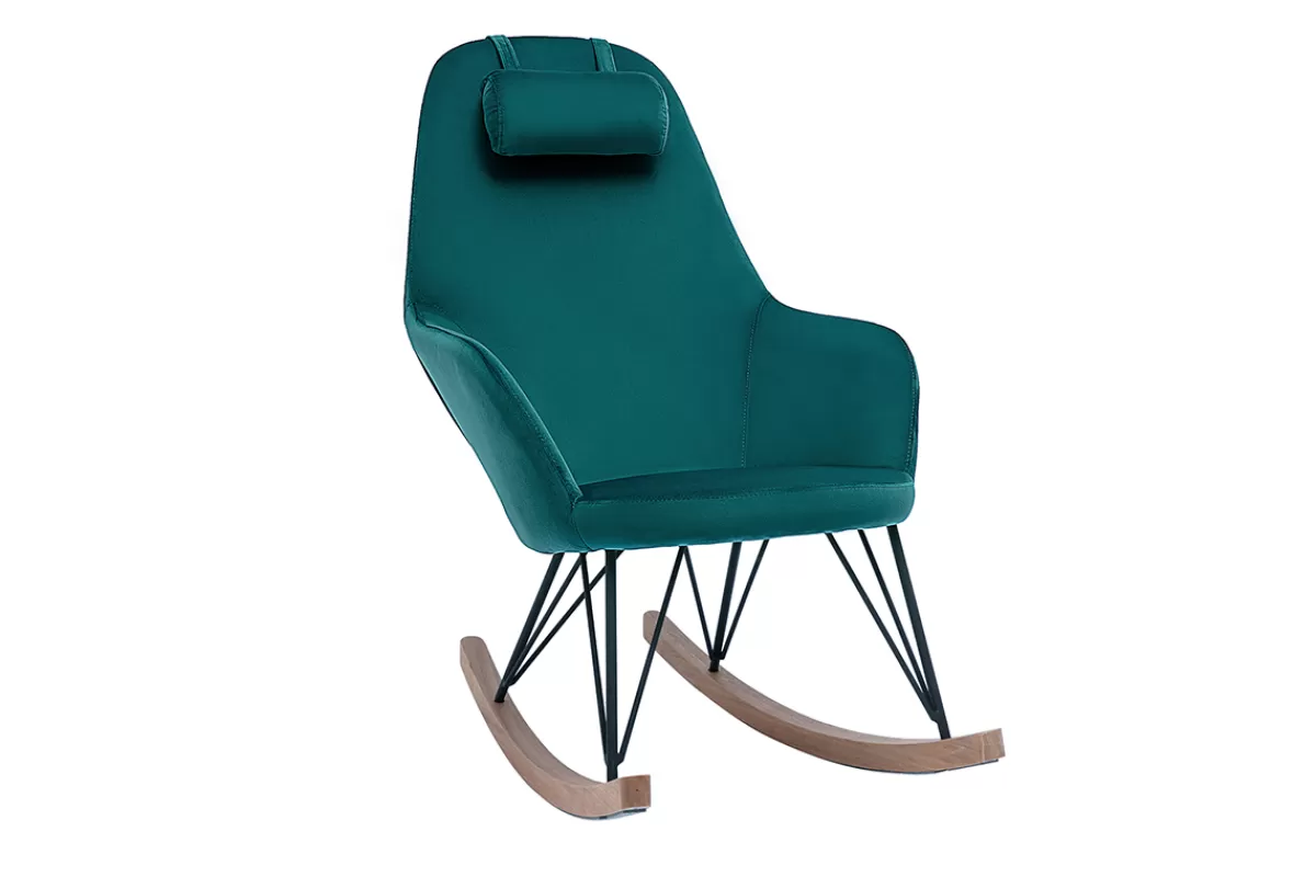 Miliboo Mecedoras | Sillón-Mecedora nórdica en terciopelo azul petróleo JHENE