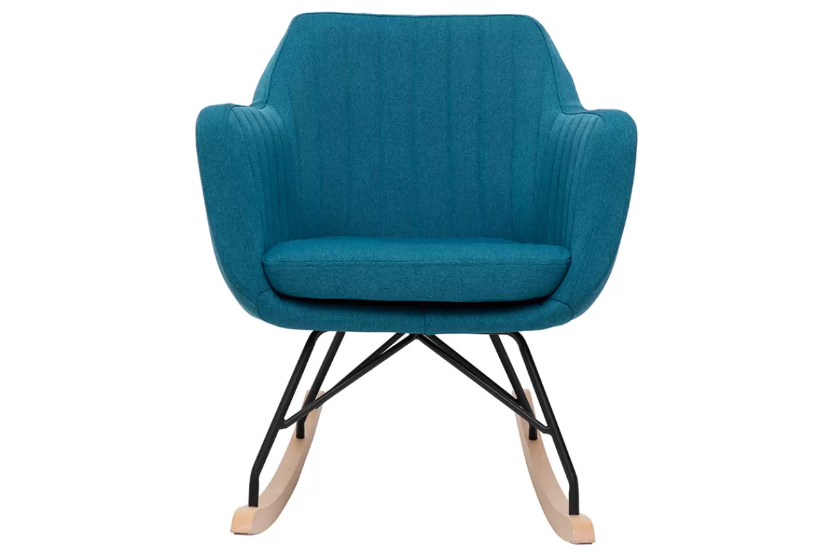 Miliboo Mecedoras | Sillón-Mecedora nórdica tejido azul petroleo ALEYNA