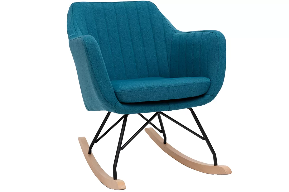 Miliboo Mecedoras | Sillón-Mecedora nórdica tejido azul petroleo ALEYNA