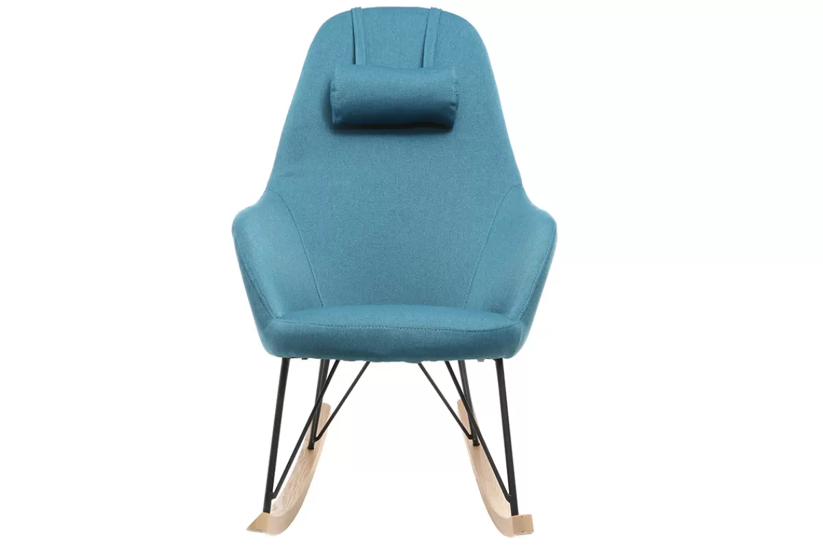 Miliboo Mecedoras | Sillón-Mecedora tejido azul petróleo patas metal y fresno JHENE