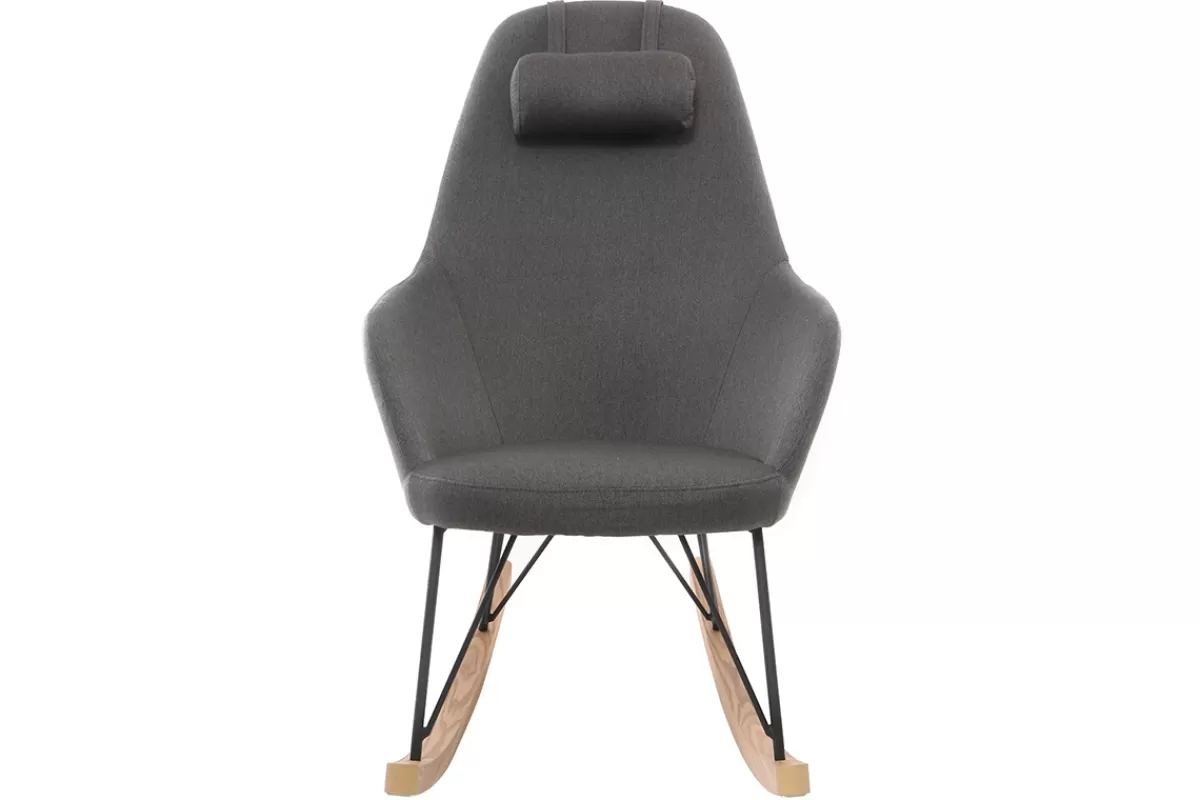 Miliboo Mecedoras | Sillón-Mecedora tejido gris antracita patas metal y fresno JHENE