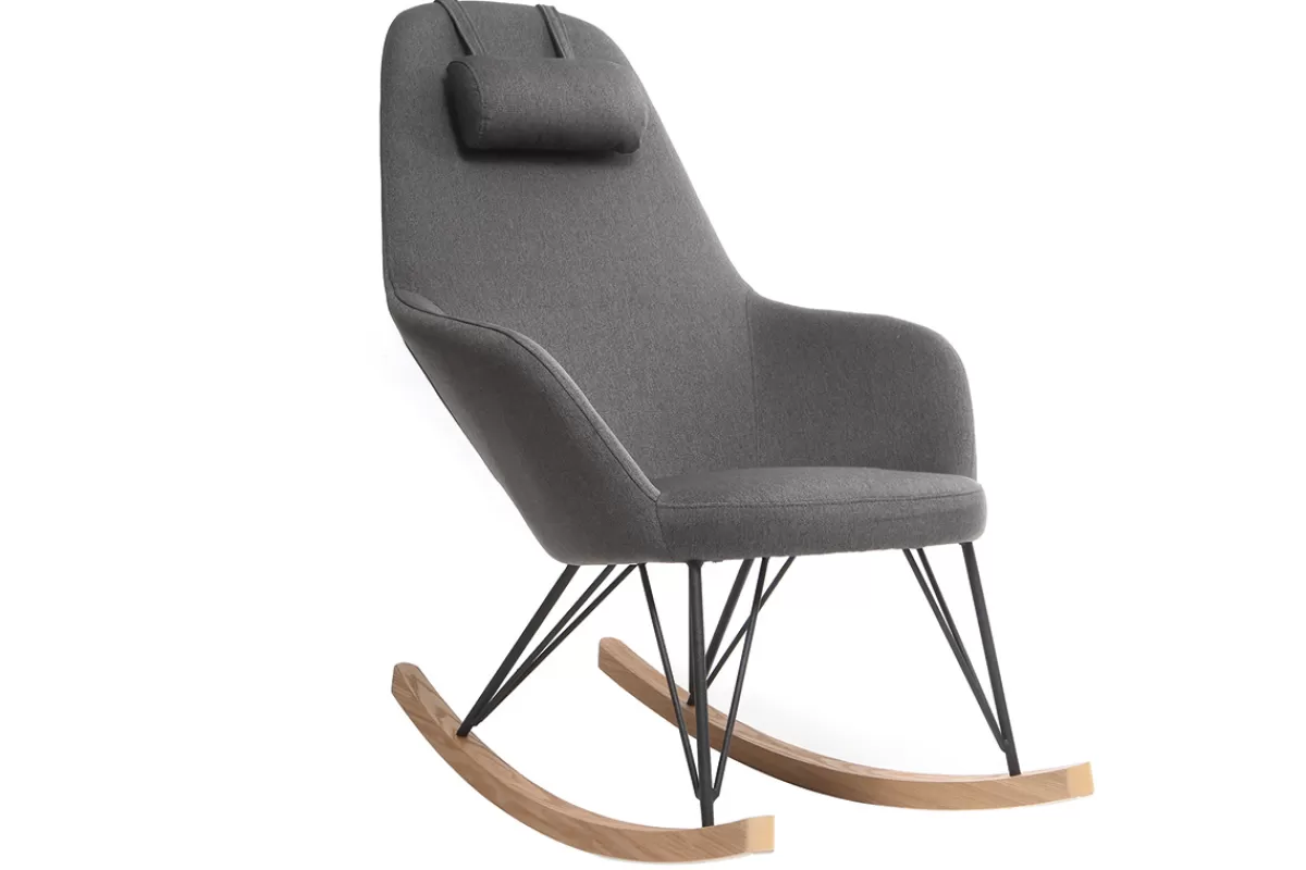 Miliboo Mecedoras | Sillón-Mecedora tejido gris antracita patas metal y fresno JHENE