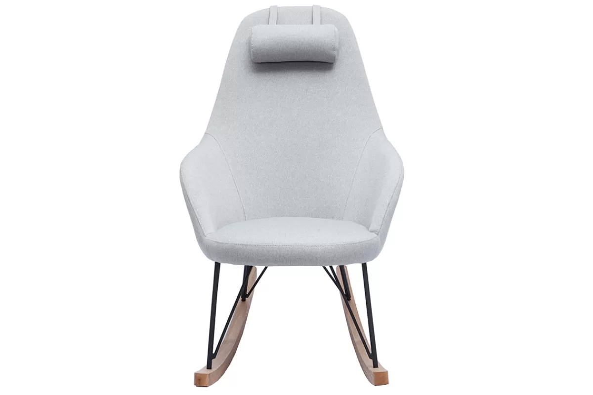 Miliboo Mecedoras | Sillón-Mecedora tejido gris claro patas metal y fresno JHENE