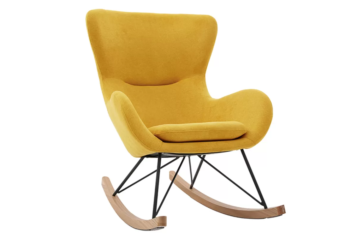 Miliboo Mecedoras | Sillón-Mecedora terciopelo amarillo mostaza ESKUA