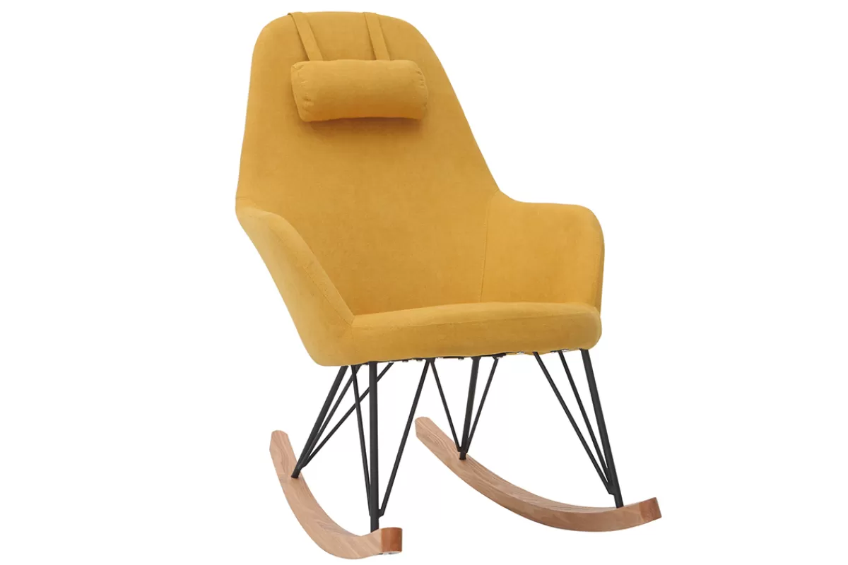 Miliboo Mecedoras | Sillón-Mecedora terciopelo amarillo patas metal y madera JHENE