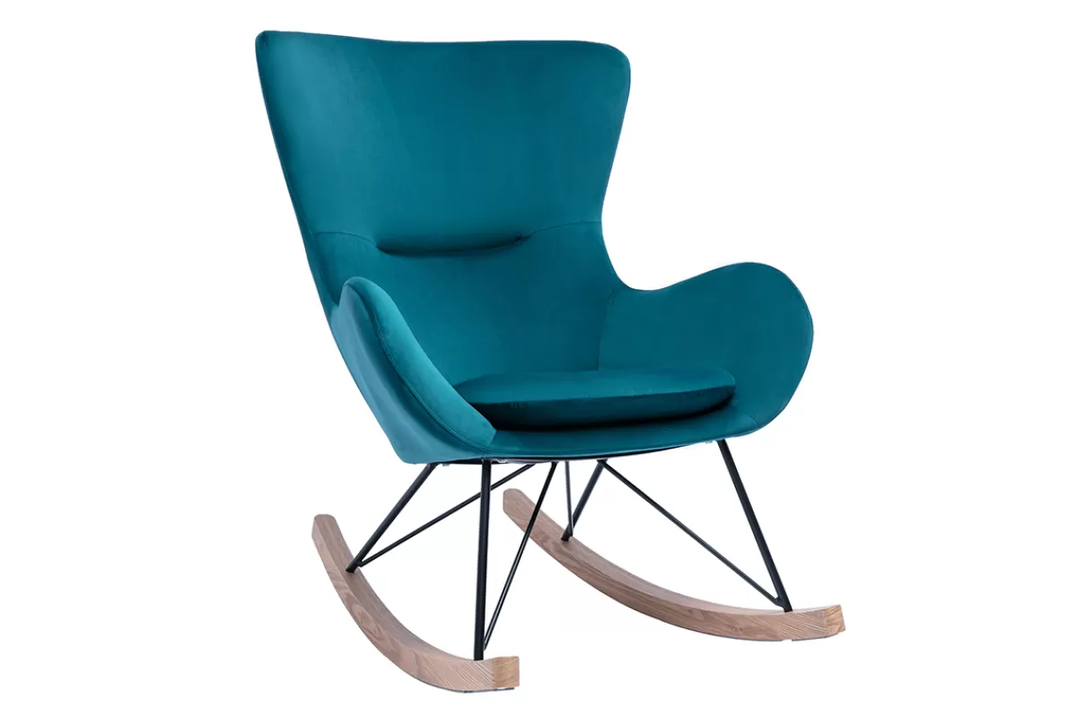 Miliboo Mecedoras | Sillón-Mecedora terciopelo azul petróleo ESKUA
