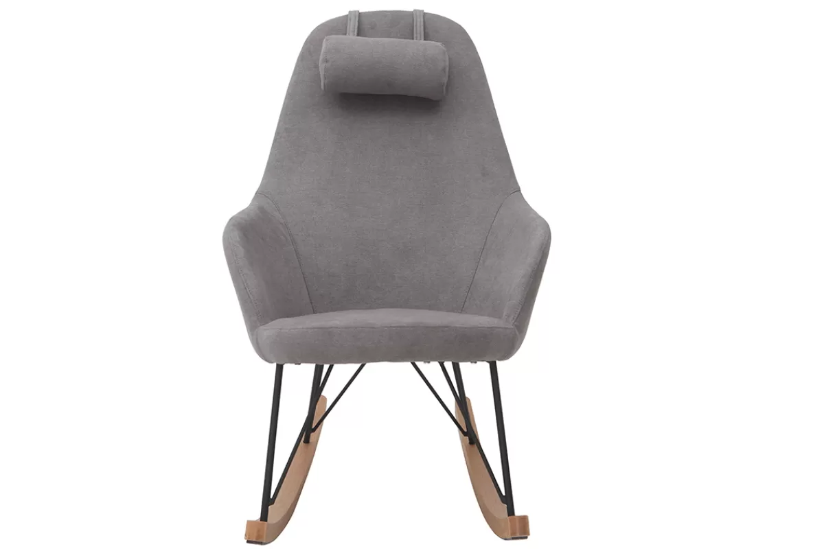 Miliboo Mecedoras | Sillón-Mecedora terciopelo gris claro patas metal y madera JHENE