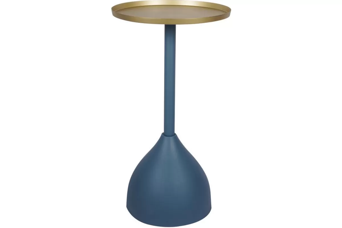 Miliboo Mesilla Auxiliar-Mesa auxiliar de diseño en metal azul petróleo mate y tablero dorado RAMSES