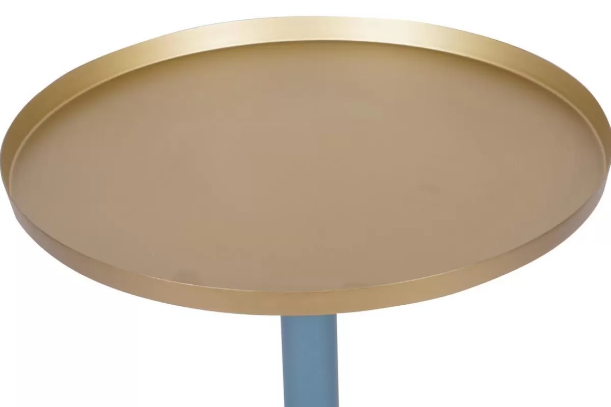 Miliboo Mesilla Auxiliar-Mesa auxiliar de diseño en metal azul petróleo mate y tablero dorado RAMSES