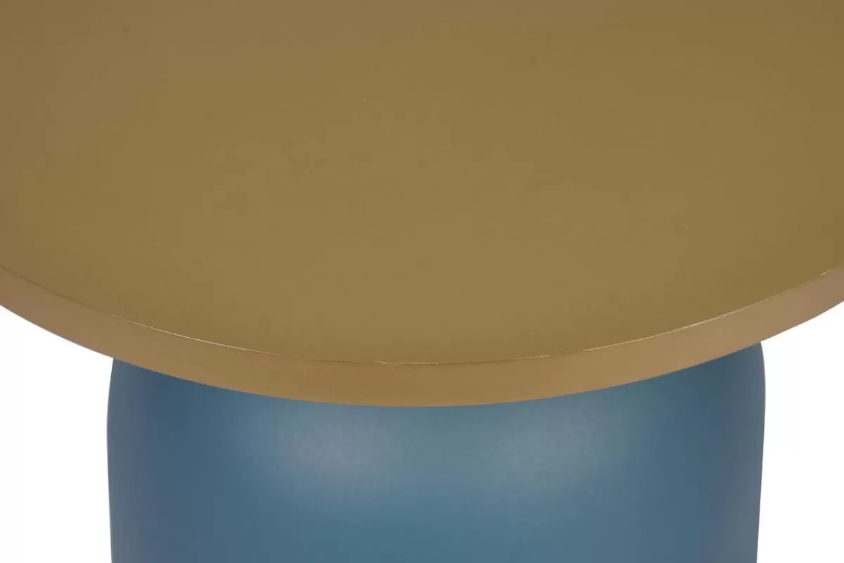 Miliboo Mesilla Auxiliar-Mesa auxiliar de diseño redondo de metal azul petróleo mate y tablero dorado RAMSES