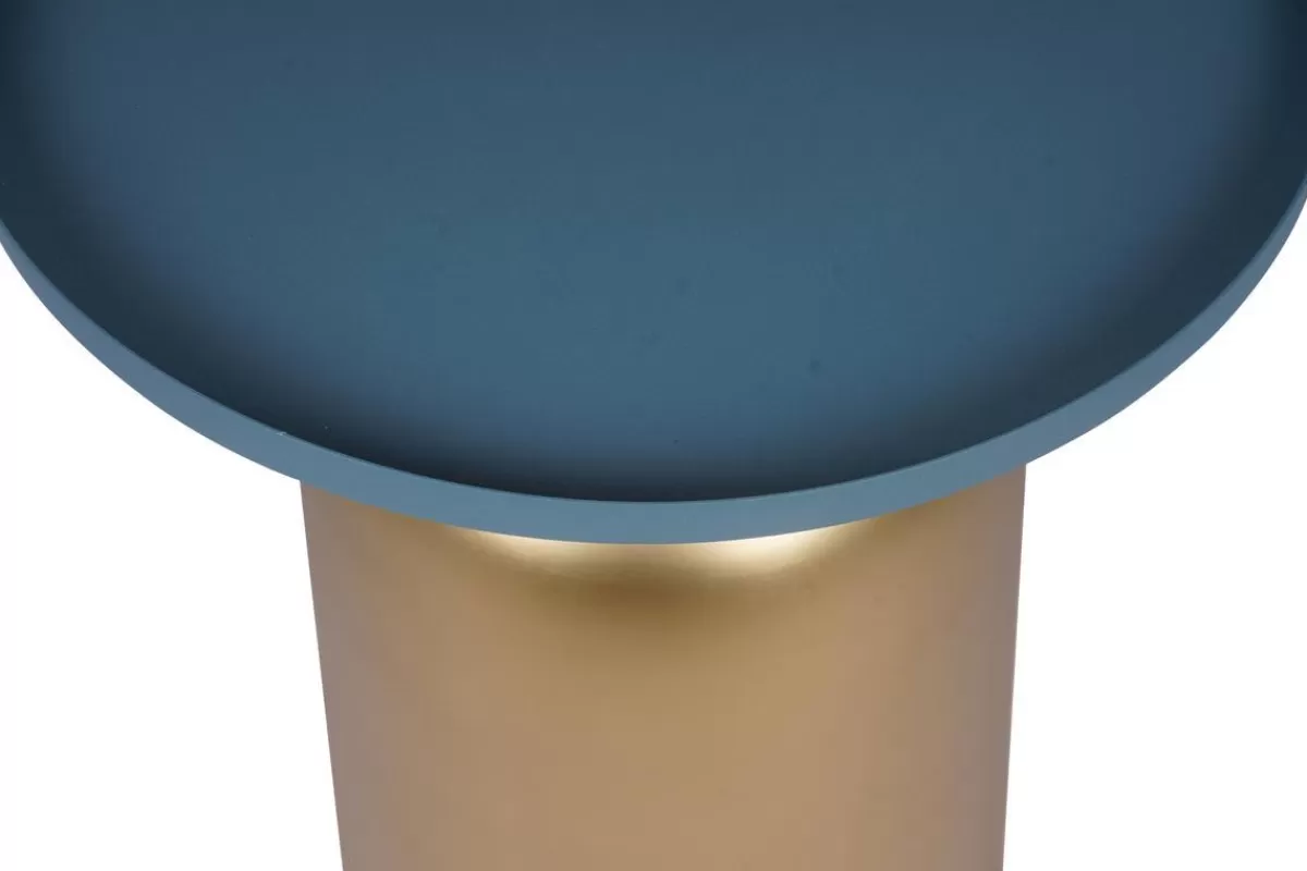Miliboo Mesilla Auxiliar-Mesa auxiliar de diseño redondo de metal dorado con el tablero azul petróleo mate RAMSES