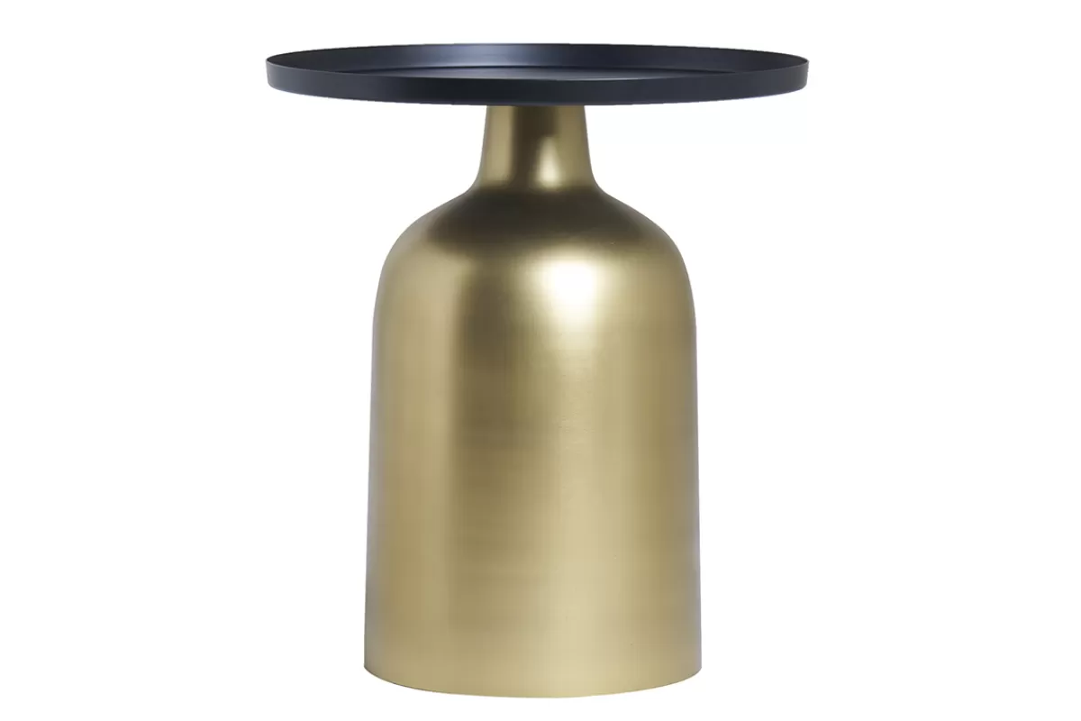 Miliboo Mesilla Auxiliar-Mesa auxiliar de diseño redondo de metal dorado con tablero negro mate RAMSES