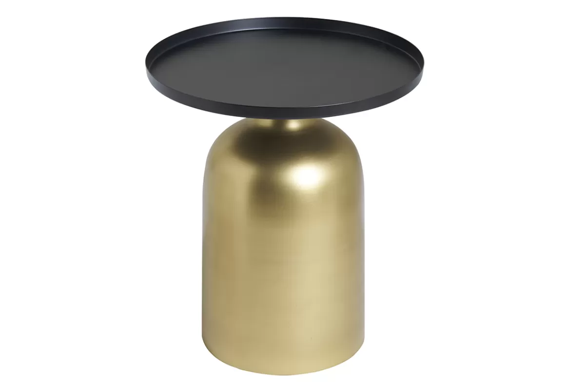 Miliboo Mesilla Auxiliar-Mesa auxiliar de diseño redondo de metal dorado con tablero negro mate RAMSES
