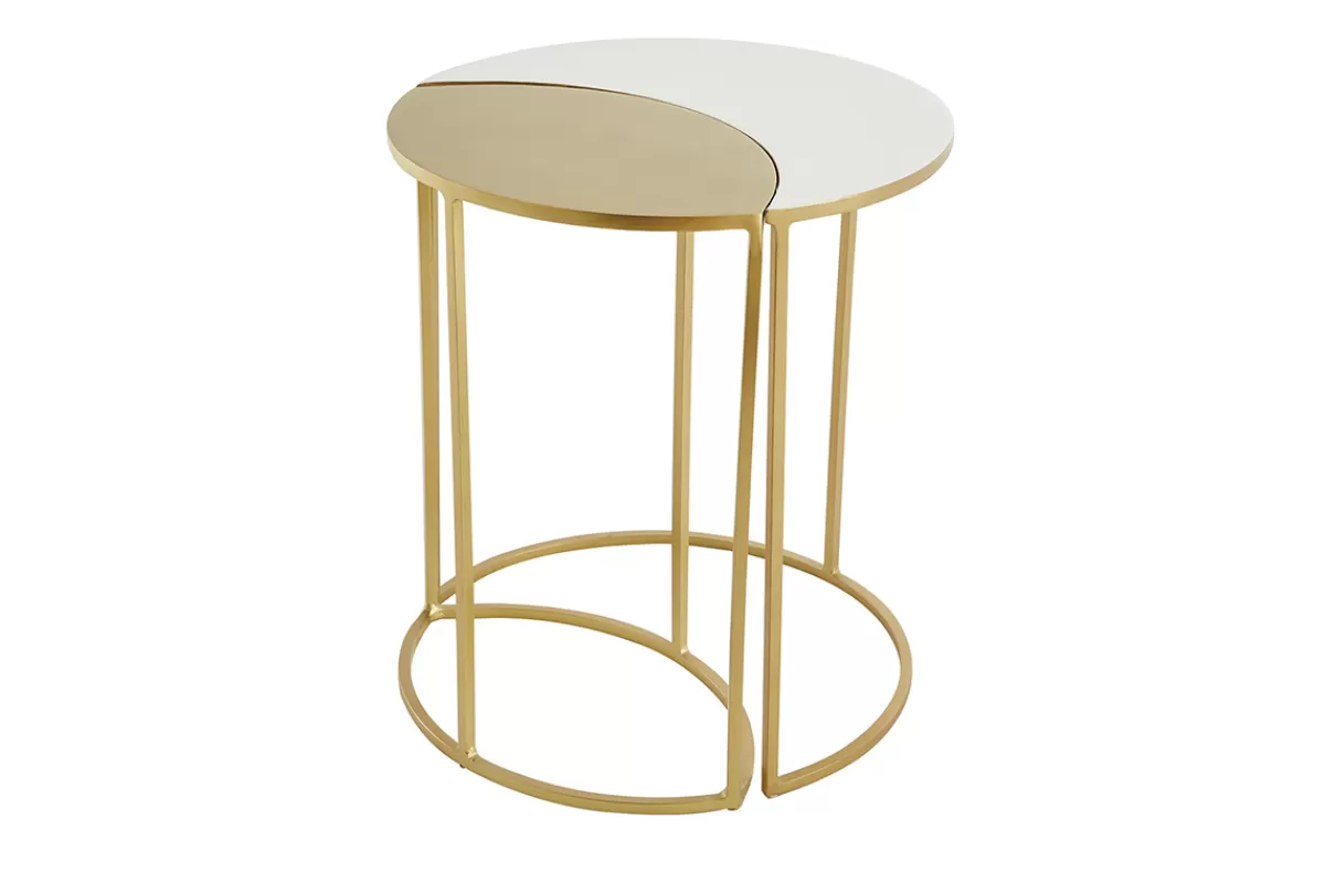 Miliboo Mesilla Auxiliar-Mesa auxiliar de metal lacado blanco y dorado TOSCANE