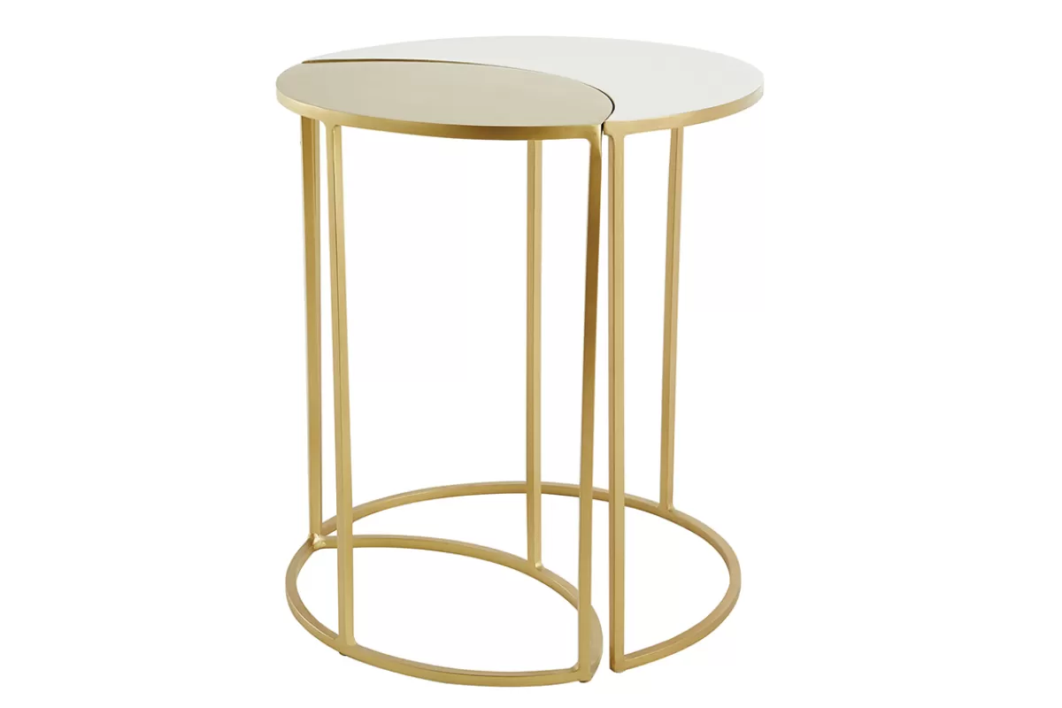 Miliboo Mesilla Auxiliar-Mesa auxiliar de metal lacado blanco y dorado TOSCANE