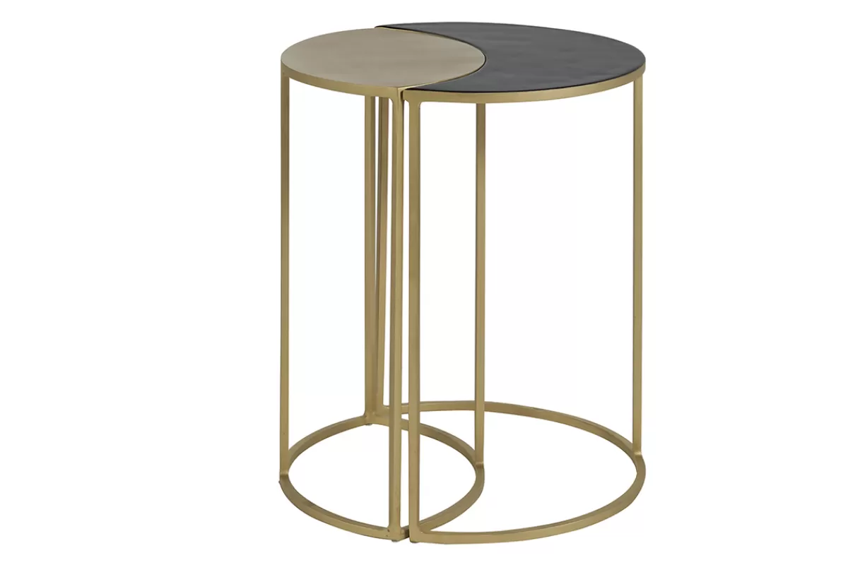 Miliboo Mesilla Auxiliar-Mesa auxiliar de metal lacado negro y dorado TOSCANE