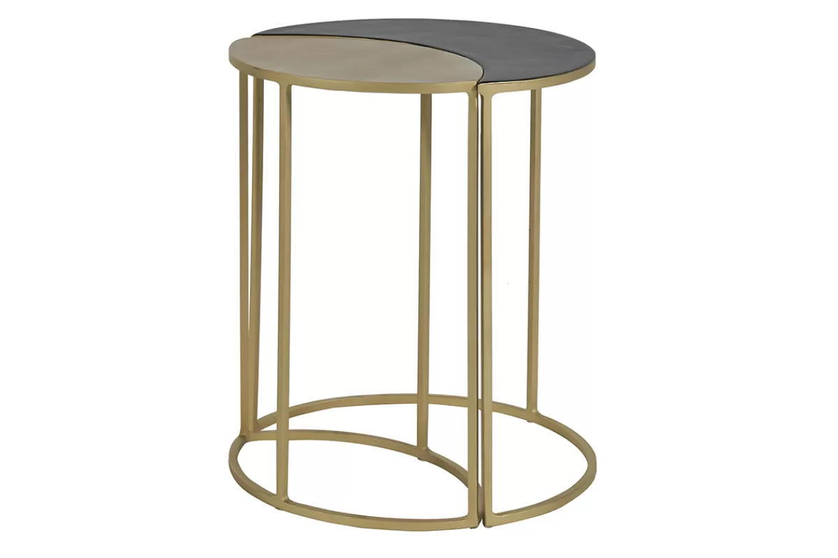 Miliboo Mesilla Auxiliar-Mesa auxiliar de metal lacado negro y dorado TOSCANE