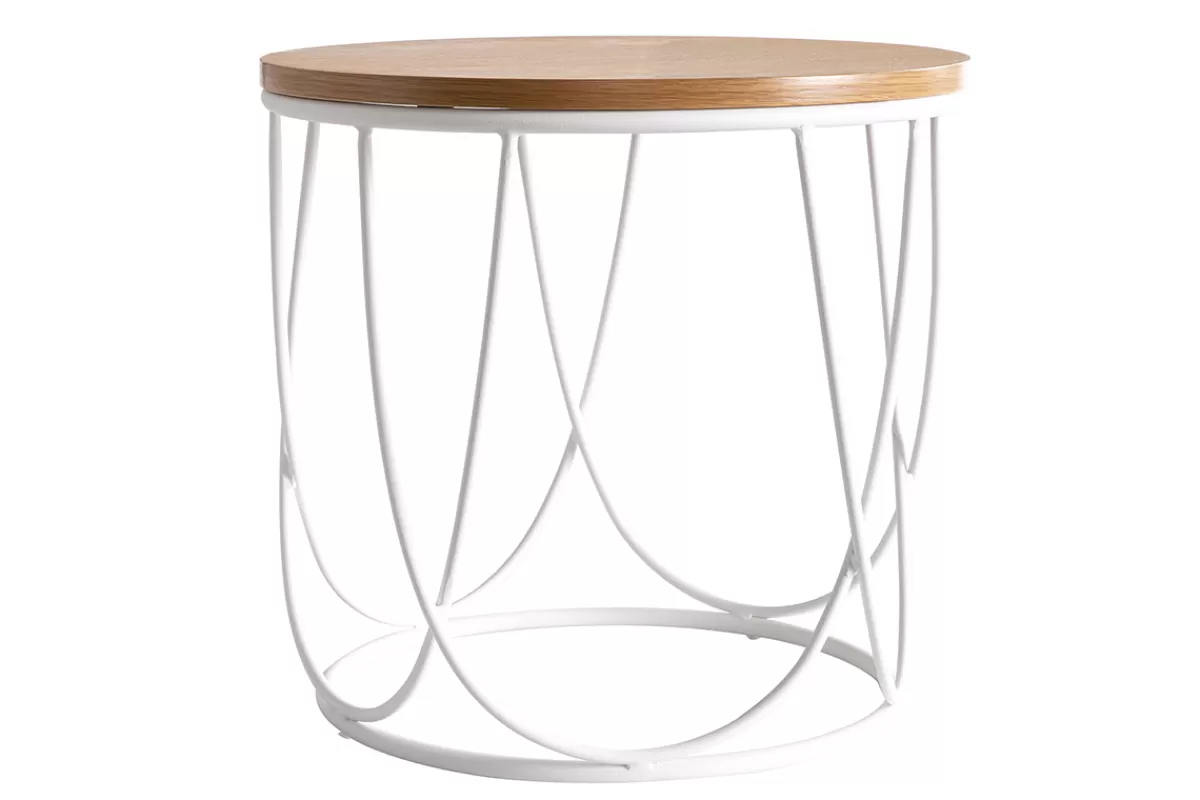 Miliboo Mesas De Salón | Mesilla Auxiliar-Mesa auxiliar madera y metal blanco 42 cm LACE