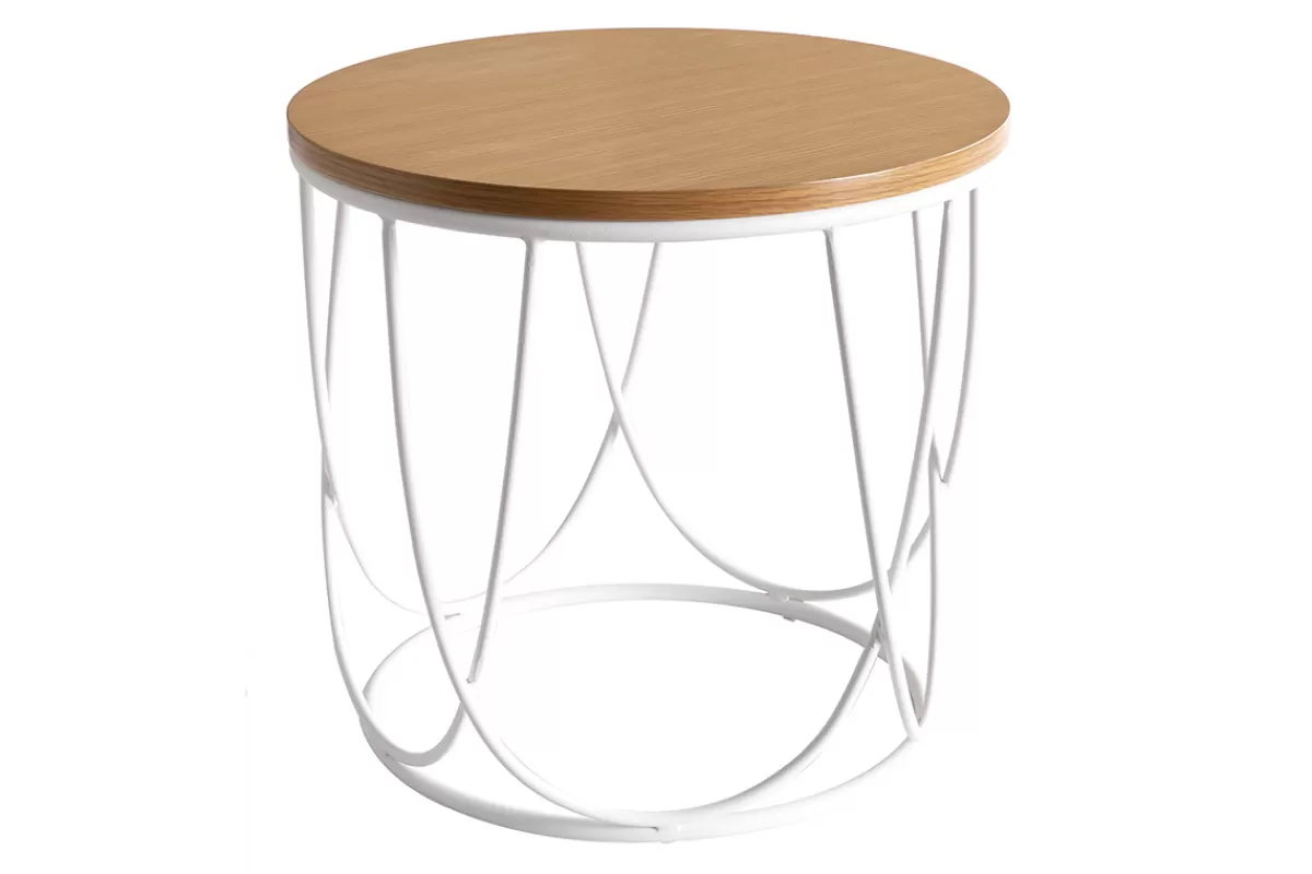 Miliboo Mesas De Salón | Mesilla Auxiliar-Mesa auxiliar madera y metal blanco 42 cm LACE