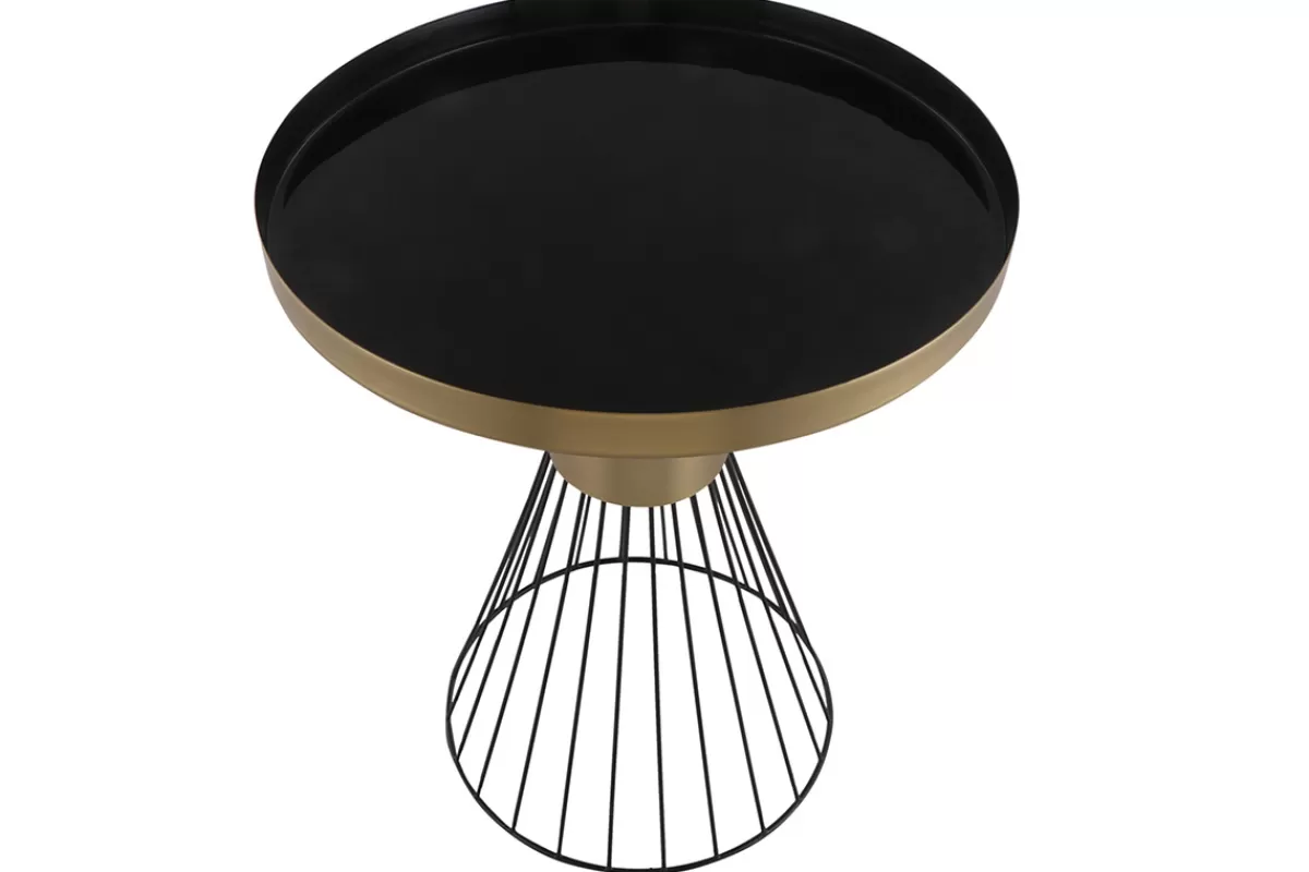 Miliboo Mesas De Salón | Mesilla Auxiliar-Mesa auxiliar redonda de acero lacado negro y dorado 41 cm diám. SPLEEN