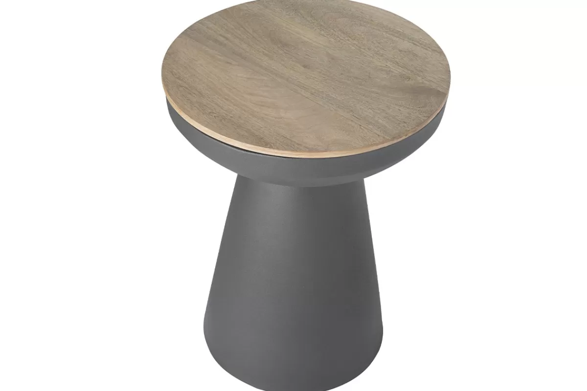 Miliboo Mesilla Auxiliar-Mesa auxiliar redonda de diseño con almacenaje de metal gris antracita y madera maciza de mango 52 cm TAM