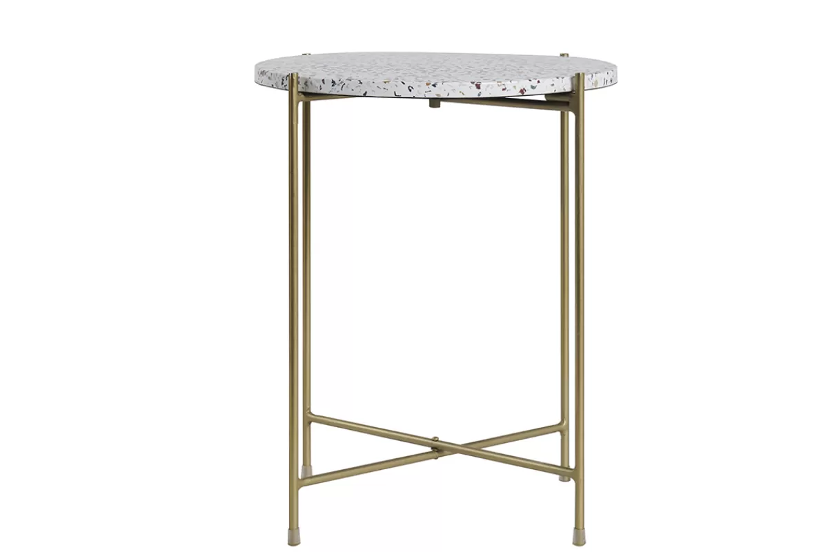 Miliboo Mesilla Auxiliar-Mesa auxiliar redonda de terrazo y metal dorado 40 cm diám. MEZZO