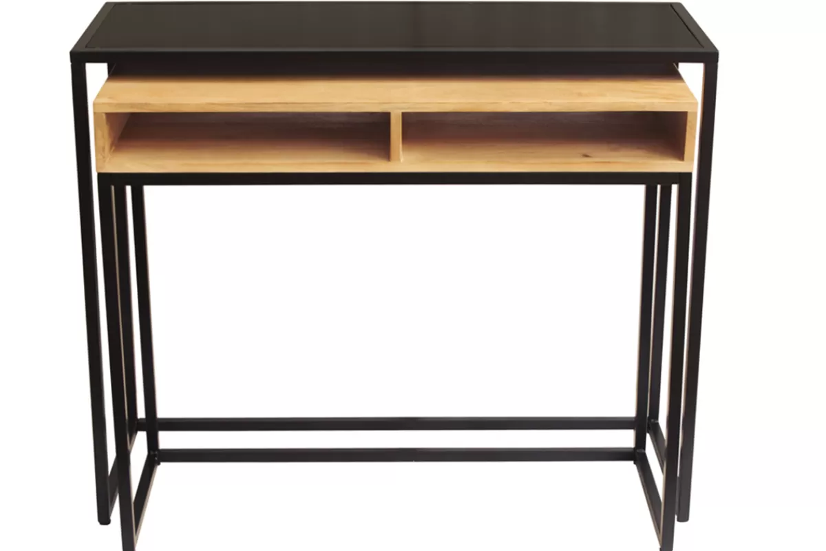 Miliboo Consolas-Mesa consola / escritorio de madera de mango maciza y metal 100 cm YPKA