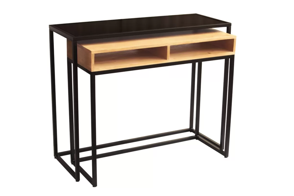 Miliboo Consolas-Mesa consola / escritorio de madera de mango maciza y metal 100 cm YPKA