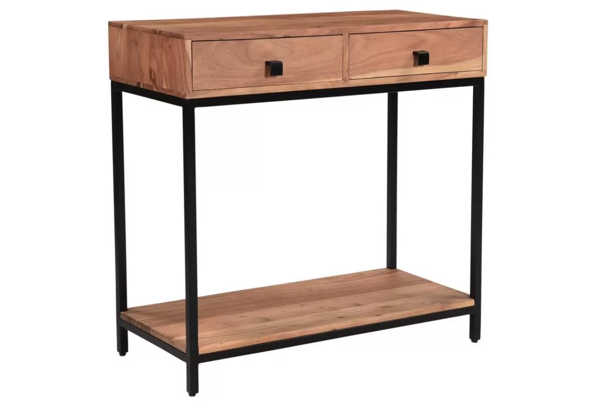 Miliboo Consolas-Mesa consola de acacia y metal con 2 cajones 80 cm AXELLE
