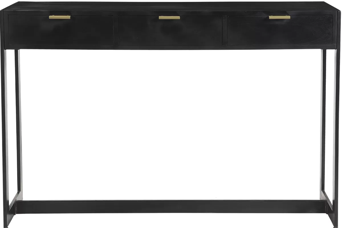 Miliboo Consolas | Mueble Recibidor-Mesa consola de diseño con cajones negros y dorados 115 cm AVIDAN