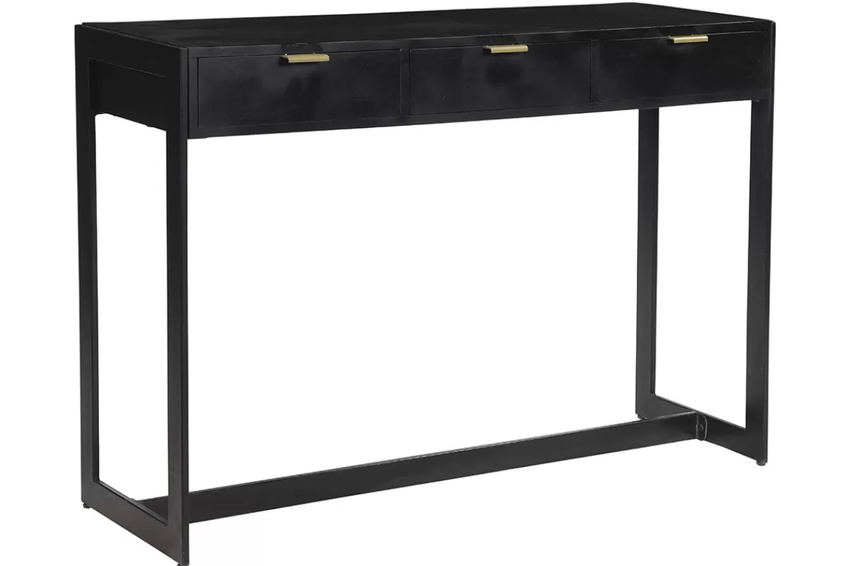 Miliboo Consolas | Mueble Recibidor-Mesa consola de diseño con cajones negros y dorados 115 cm AVIDAN