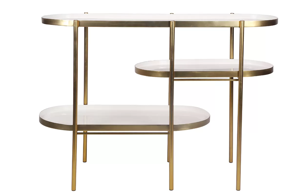 Miliboo Consolas | Mueble Recibidor-Mesa consola lacada blanca con metal cepillado dorado ZURIA