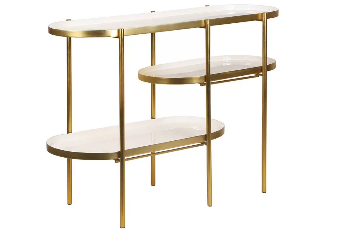 Miliboo Consolas | Mueble Recibidor-Mesa consola lacada blanca con metal cepillado dorado ZURIA