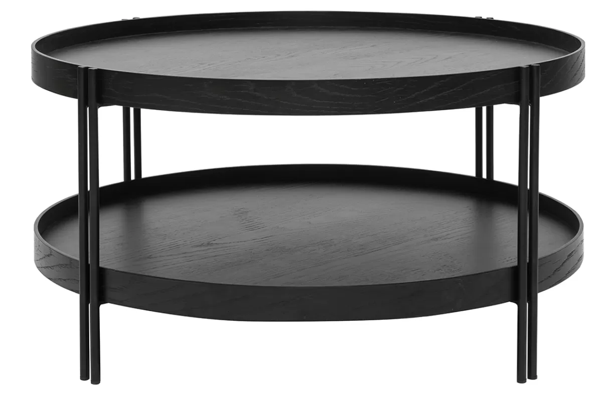 Miliboo Mesas De Salón-Mesa de centro acabado roble negro y metal D80 cm TWICE