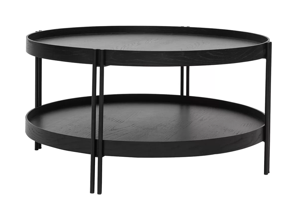 Miliboo Mesas De Salón-Mesa de centro acabado roble negro y metal D80 cm TWICE