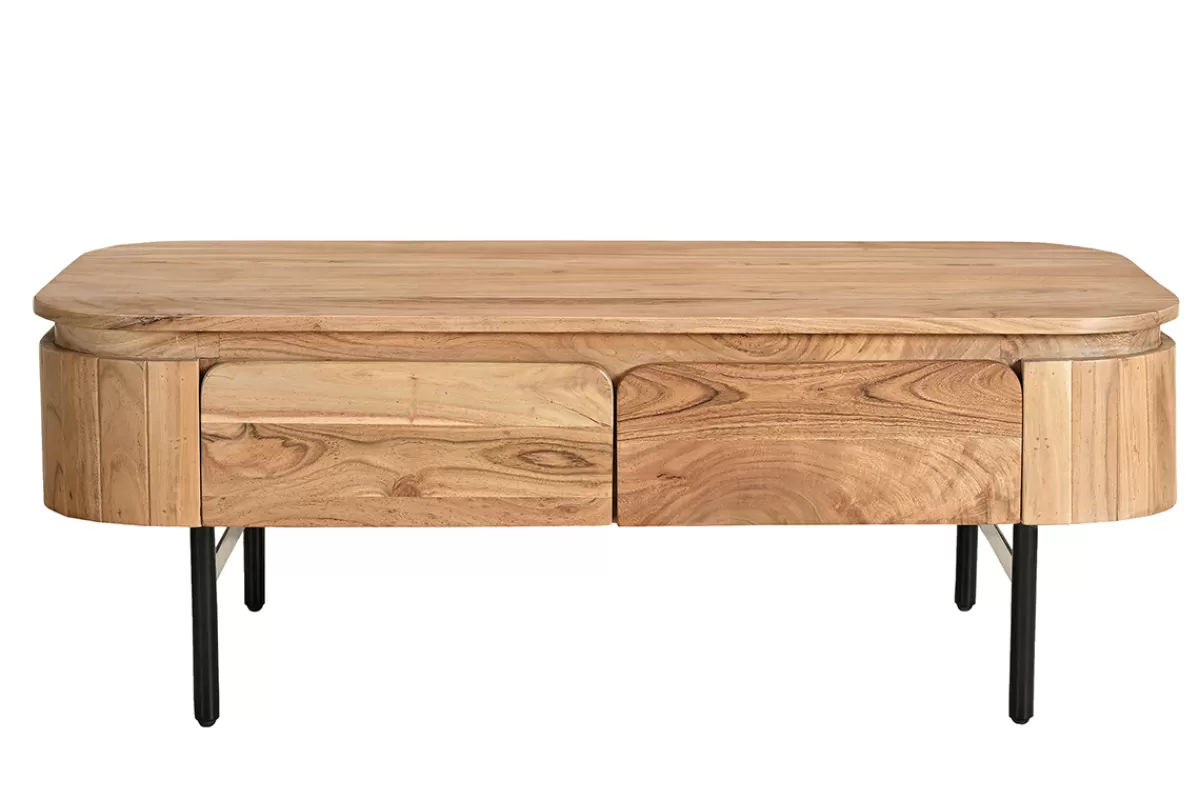 Miliboo Mesas De Salón-Mesa de centro con almacenaje de madera maciza y metal negro con 4 cajones 115 cm NAPOLI