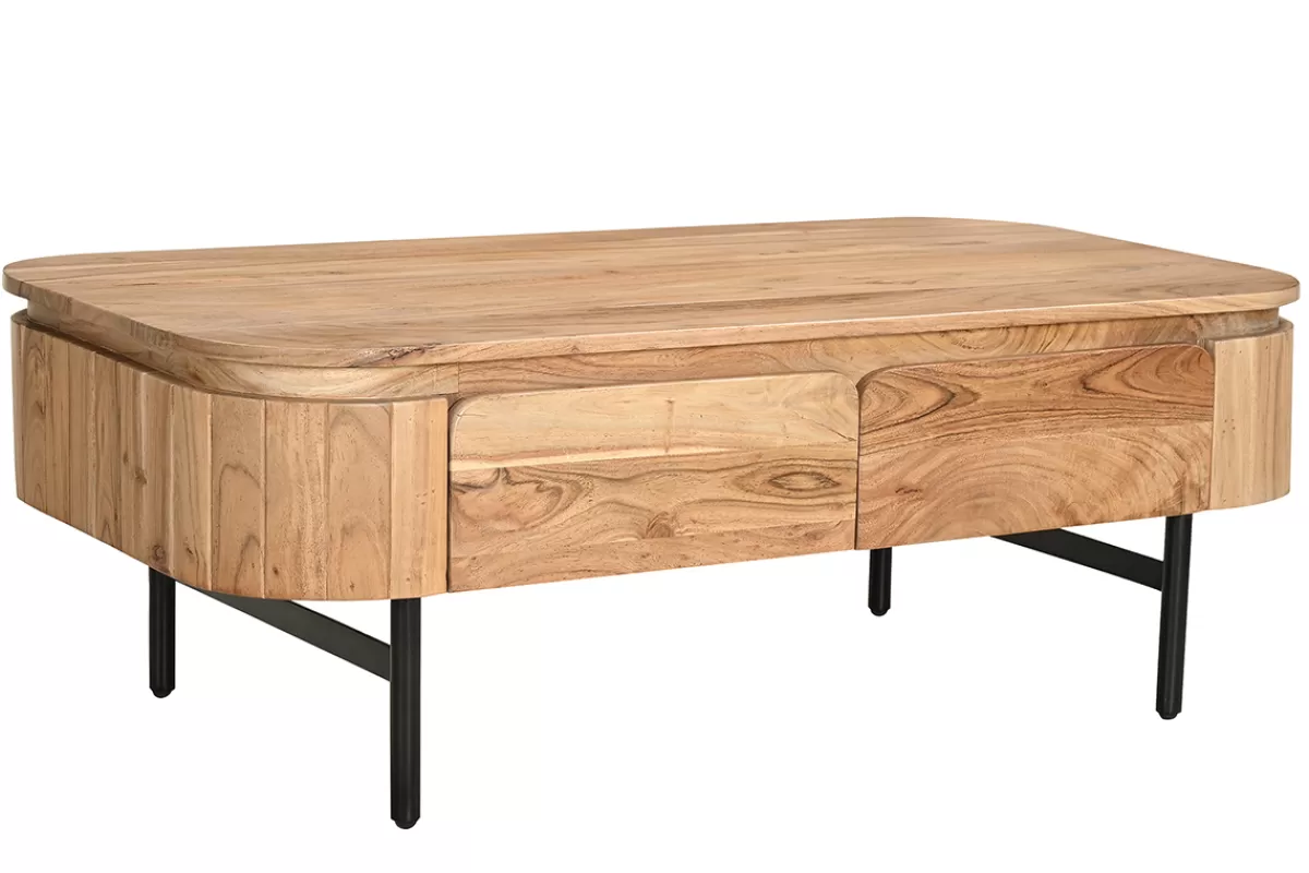 Miliboo Mesas De Salón-Mesa de centro con almacenaje de madera maciza y metal negro con 4 cajones 115 cm NAPOLI