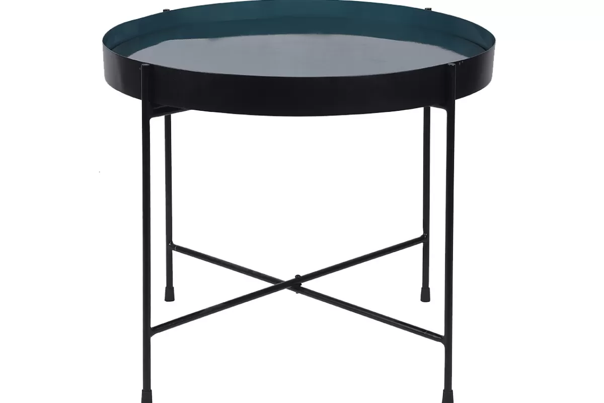 Miliboo Mesas De Salón | Mesilla Auxiliar-Mesa de centro con tablero reversible azul petróleo y negro SATEEN