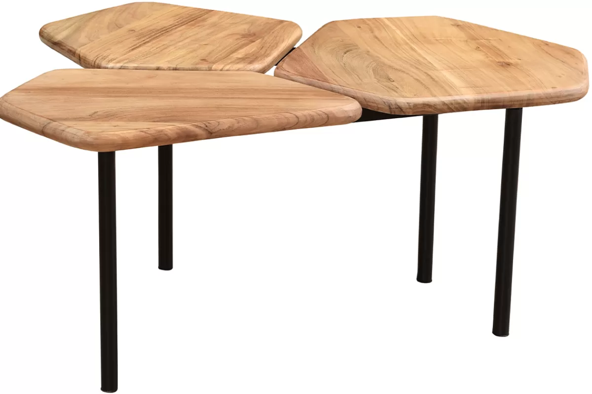Miliboo Mesas De Salón-Mesa de centro con 3 tableros de acacia y metal SUZANE