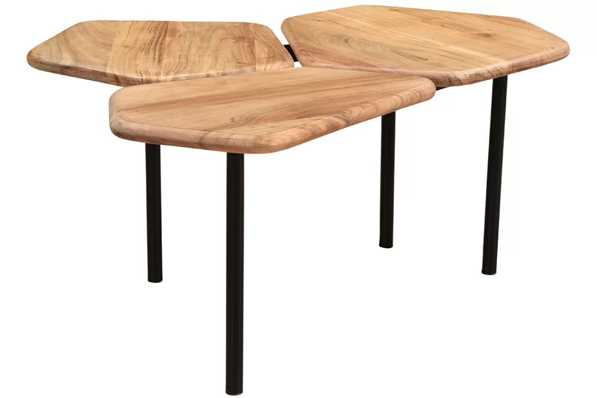 Miliboo Mesas De Salón-Mesa de centro con 3 tableros de acacia y metal SUZANE