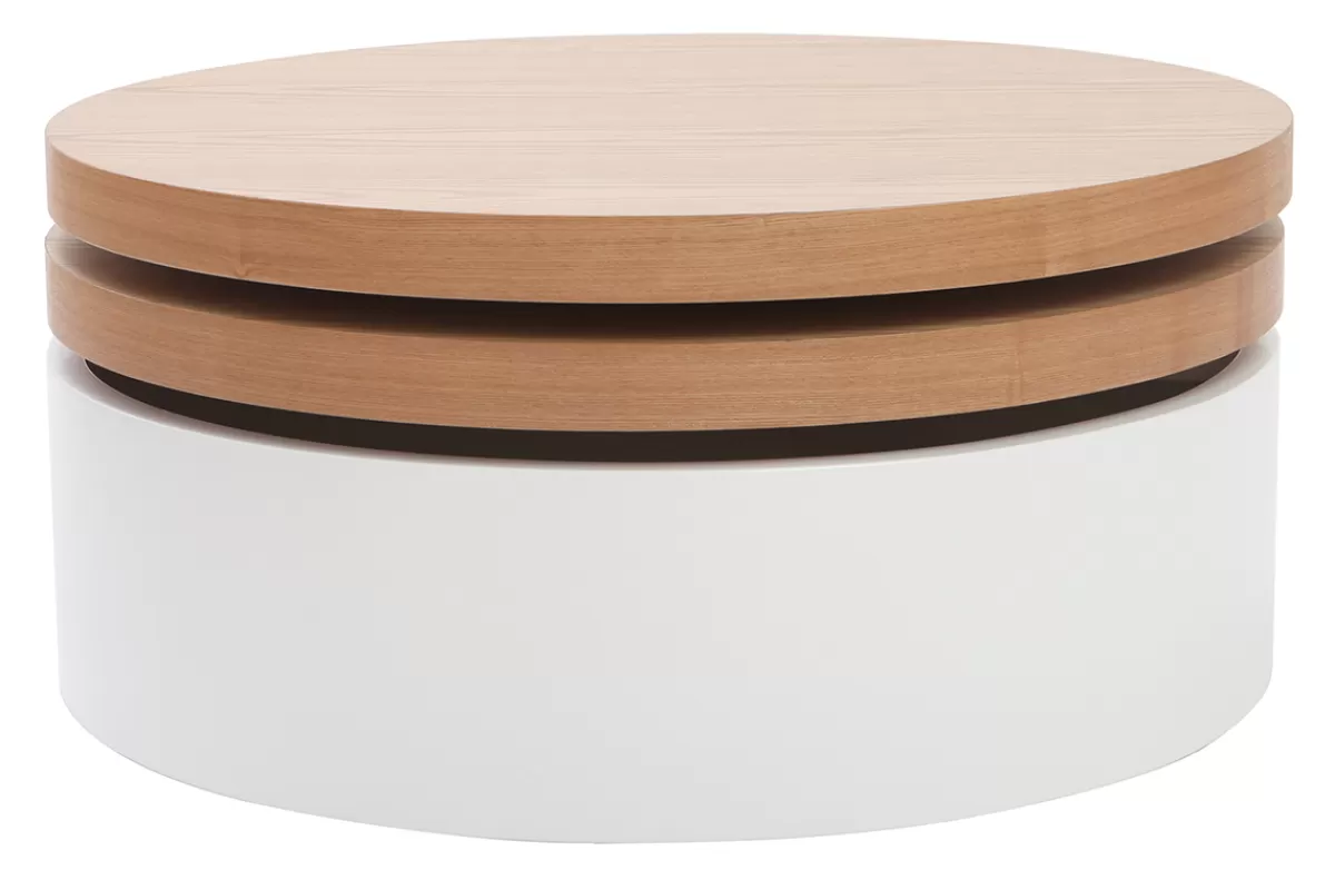 Miliboo Mesas De Salón-Mesa de centro con tableros pivotantes y almacenaje blanca y madera ICON