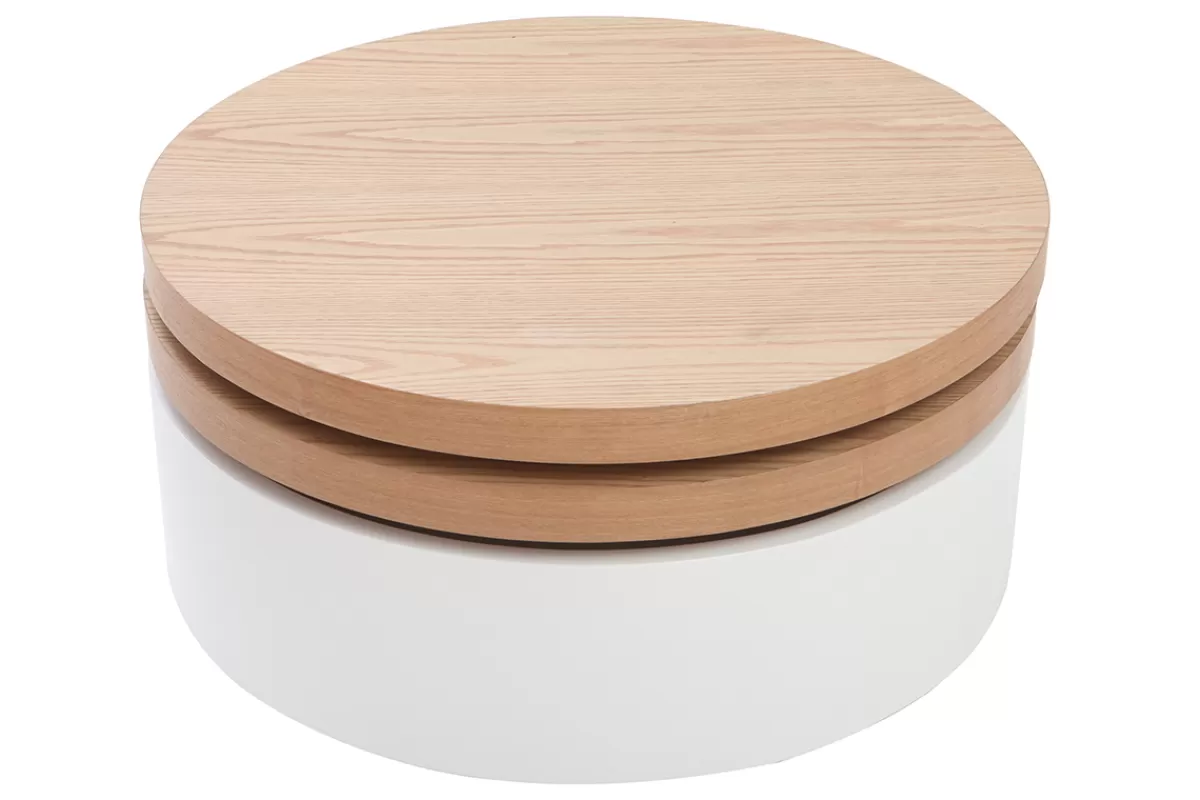 Miliboo Mesas De Salón-Mesa de centro con tableros pivotantes y almacenaje blanca y madera ICON